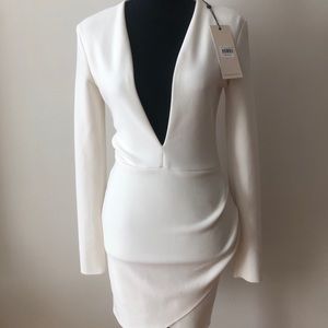 White cocktail deep neck cocktail dress